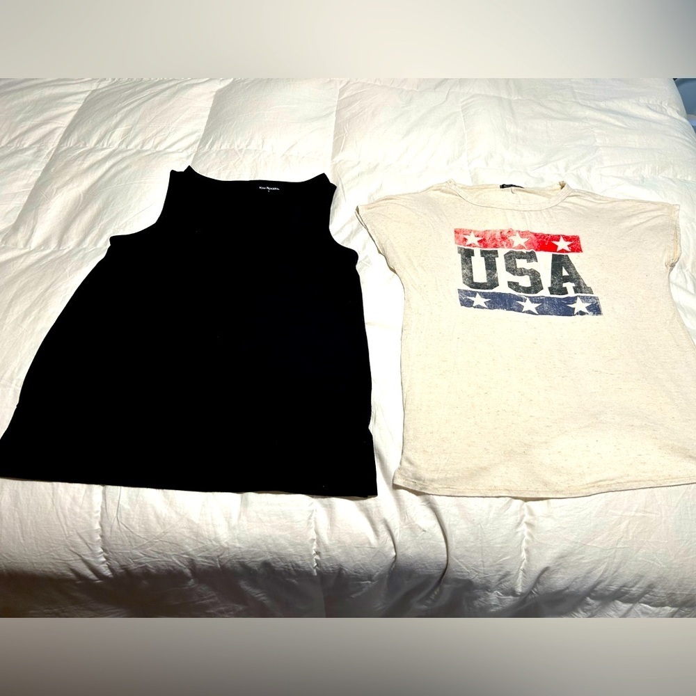 USA sleeveless, Kim Rogers, slit sides at bottom, set of 2 shirts